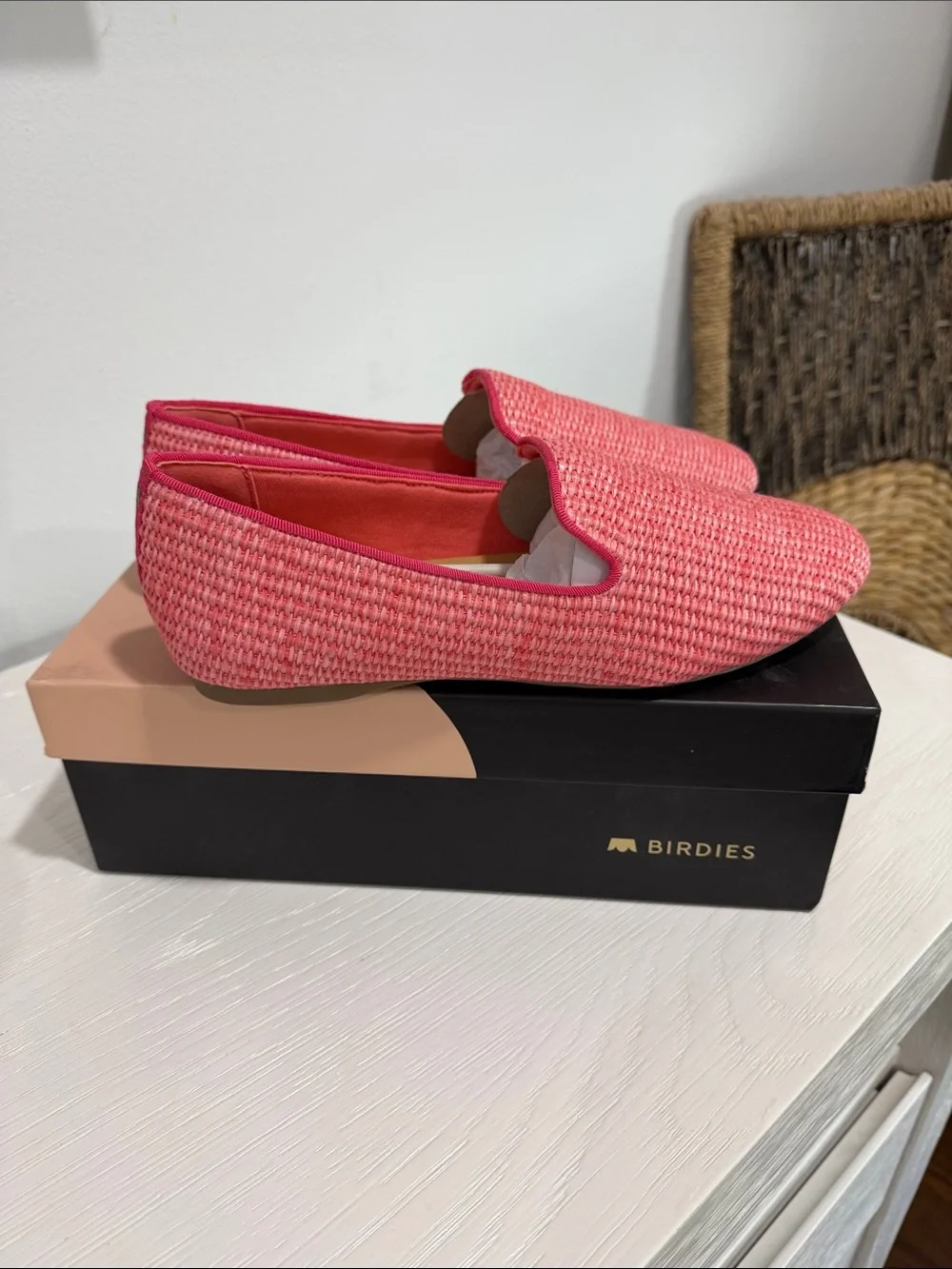 Birdies Coral-Pink Woven Slip-On Loafers
